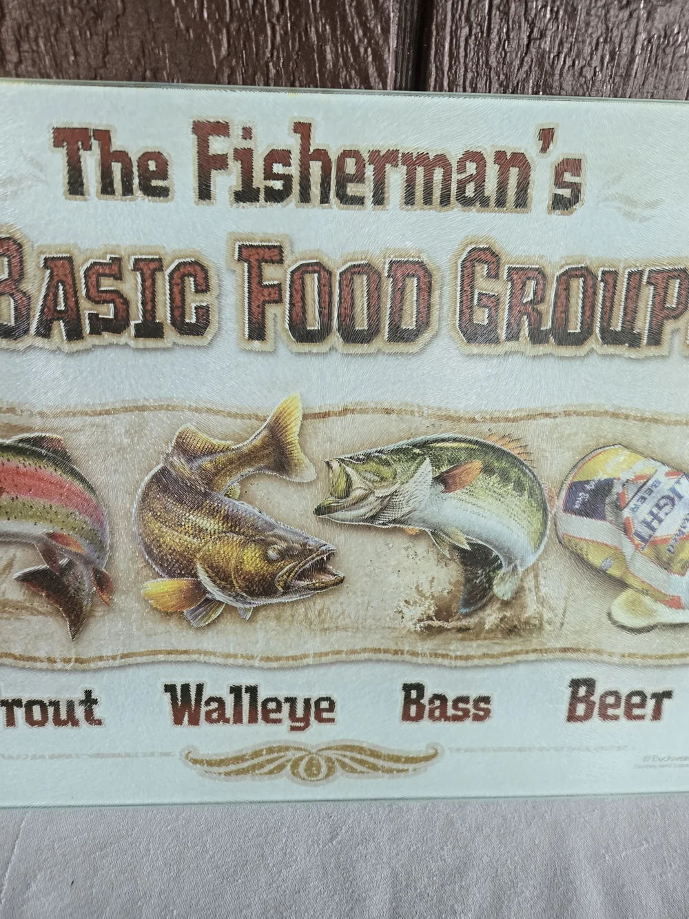 Glass Cutting Board - The Fisherman's 4 Basic Food Groups - Men's Cutting Board